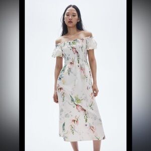 H&M Floral Midi Dress - White and Pink